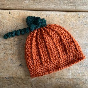 Pumpkin Knit Hat with Stem & Twisty October Fall Halloween